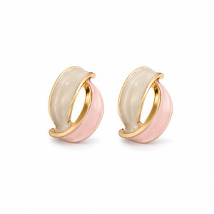 Pastel enamel hoop earrings with gold-tone inner and pink-and-cream enamel