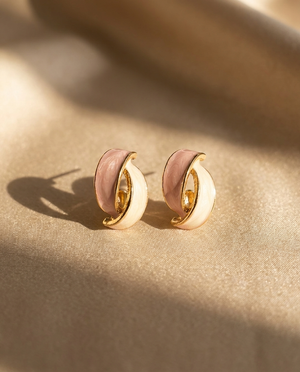 Pastel enamel hoop earrings, gold-tone hoops with pink and cream enamel inserts