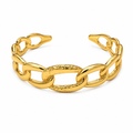 Gold sculpted link cuff bracelet with interlocking oval openwork links and textured centers