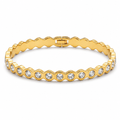 Gold scalloped tennis bracelet with round clear crystal stations and clasp