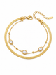 Gold layered chain bracelet with teardrop crystal charms and lobster clasp.