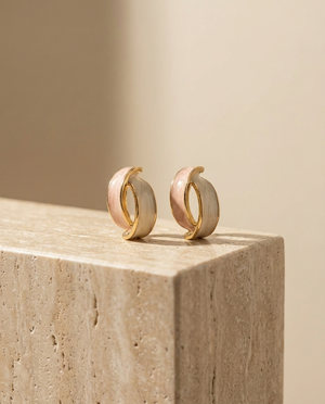 Pastel enamel hoop earrings, gold-tone hoops with pale pink and cream enamel