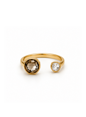 Silver ring with two heart-shaped diamonds on a white background
